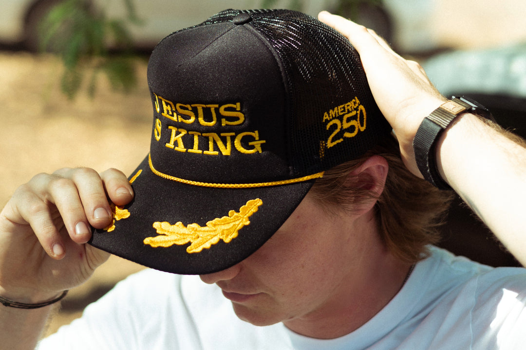 Jesus is King Black &amp; Gold Hat