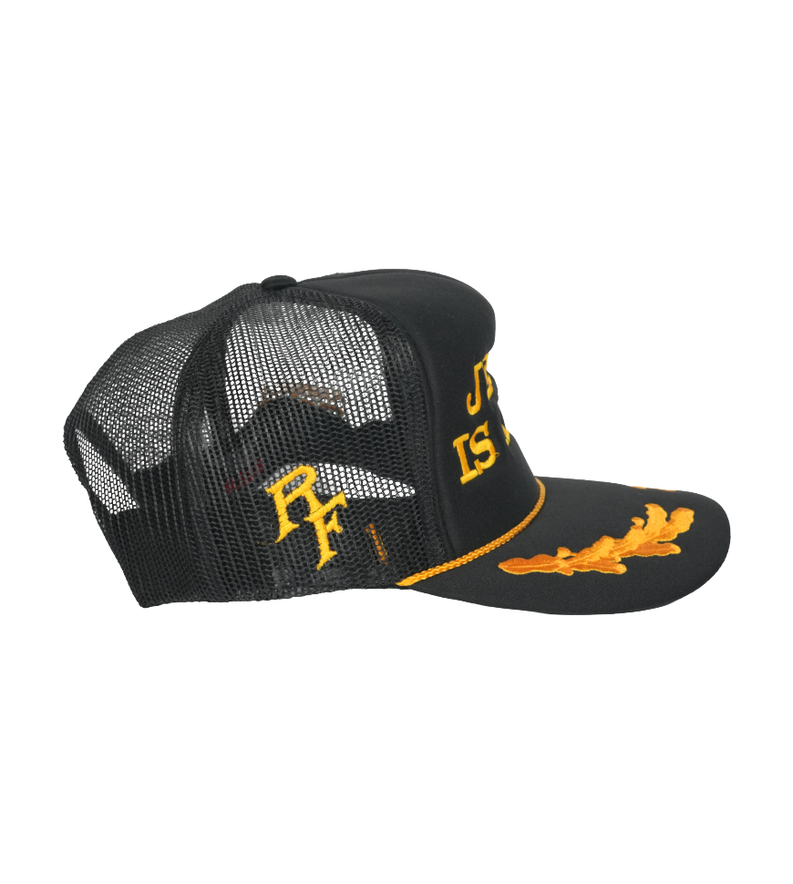 Jesus is King Black &amp; Gold Hat
